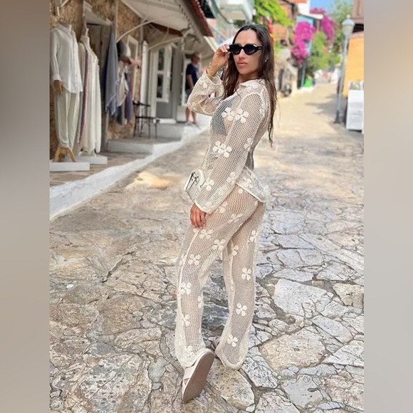 🦋 Bloggers Favorite 🦋 NWT Zara Floral Crochet Top & Pants Set Size L - Picture 8 of 16